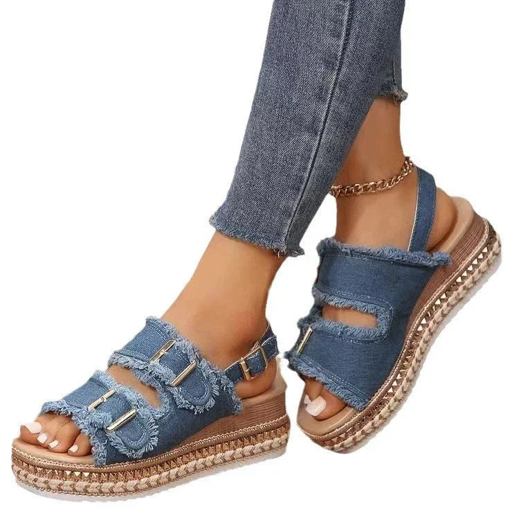 Beach Roman Niche Retro Double Buckle Decorative Slippers - VAleG
