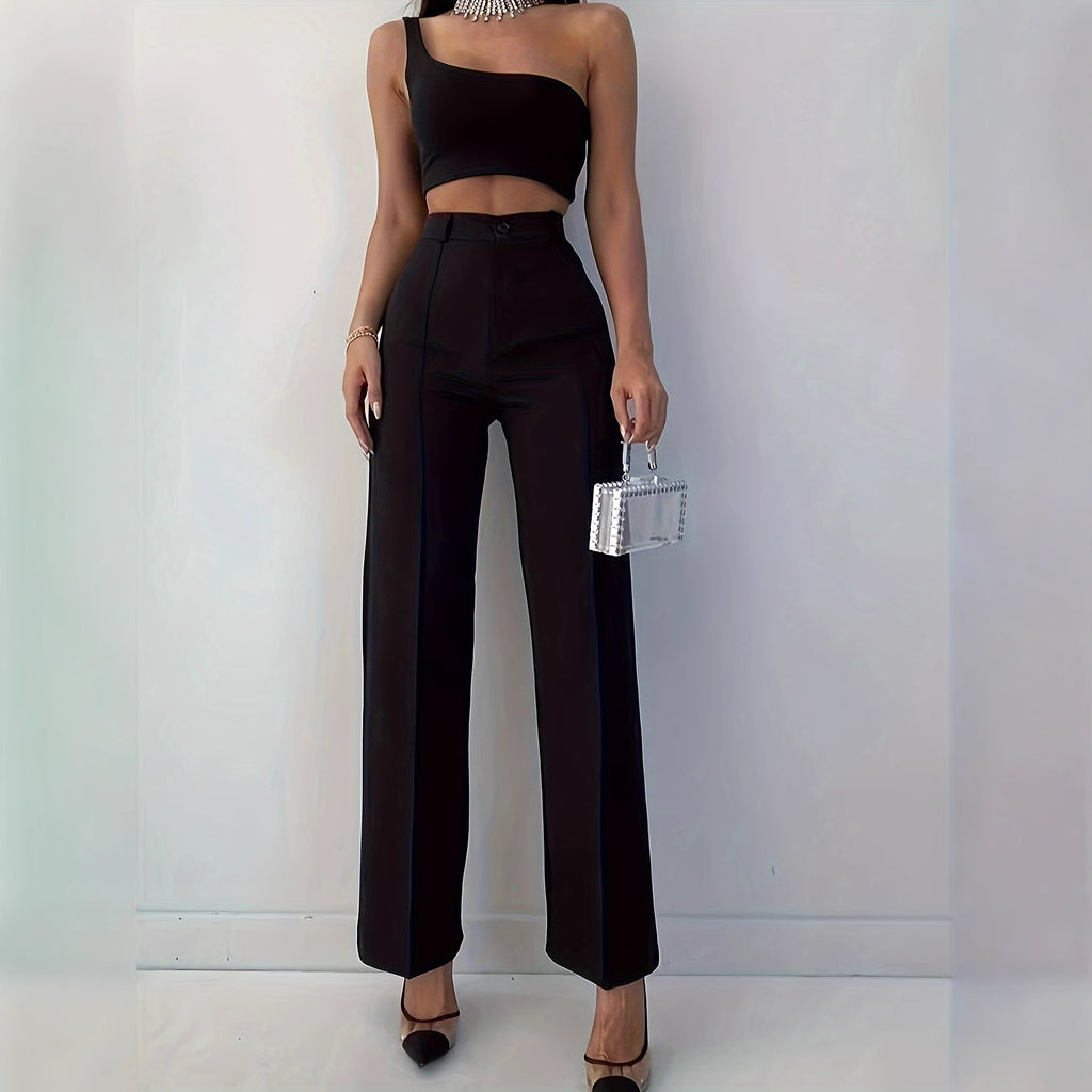 Pantaloni casual in tinta unita a vita alta