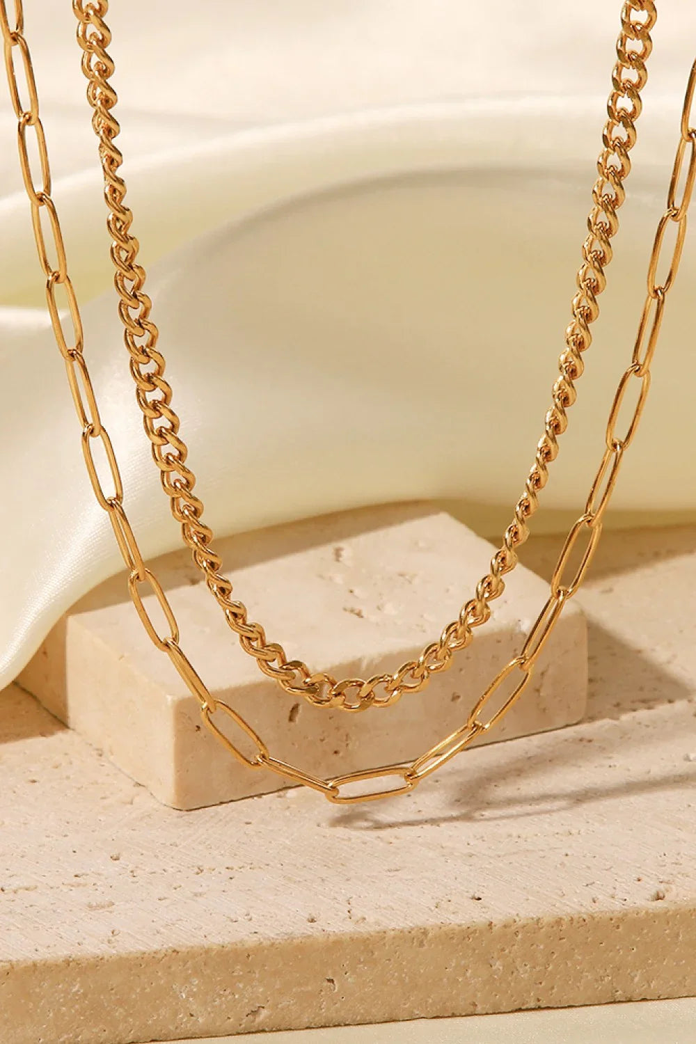 18K Gold Plated Layered Chain Necklace - VAleG