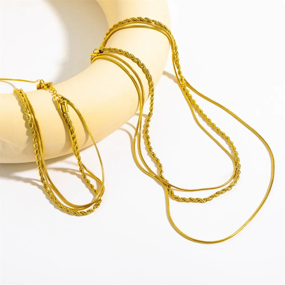18K Gold-Plated Titanium Steel Three-Layered Necklace - VAleG