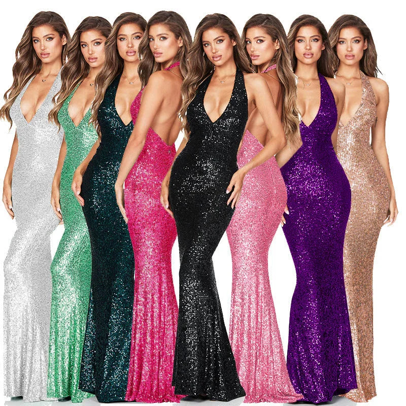 European And American Skirt Summer Women's Deep V Halter Backless Dress - VAleG
