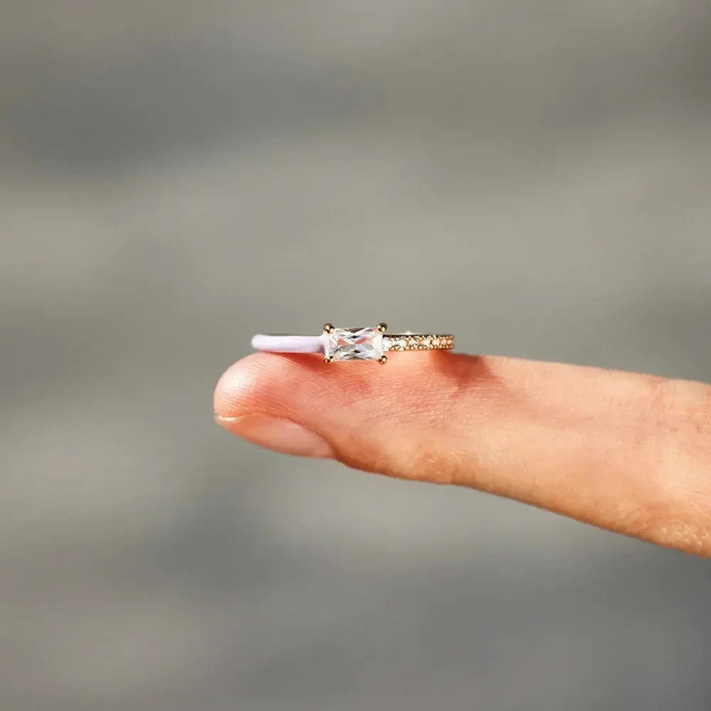 Heart Shape Inlaid Zircon Enamel Ring - VAleG