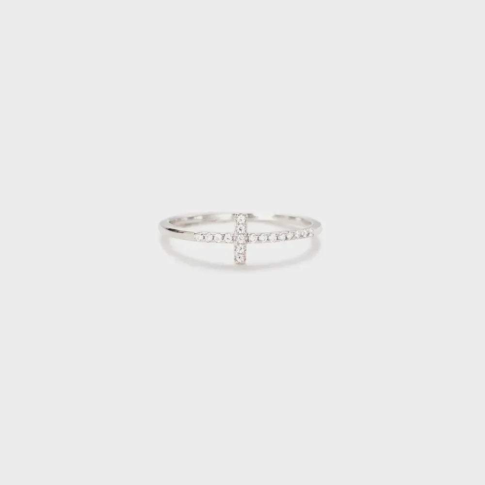 Cross Inlaid Zircon 925 Sterling Silver Ring - VAleG