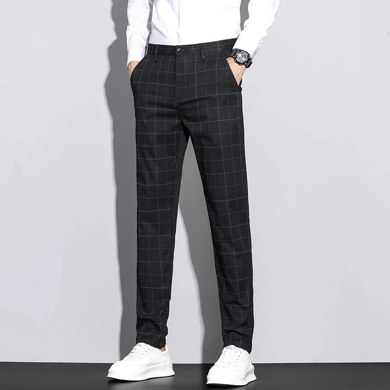 Casual Pants Men's Simple Plaid Slim Fit Straight-leg Trousers - VAleG