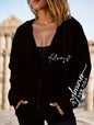 Letter Print Zipper Dual Pockets Hoodie - VAleG