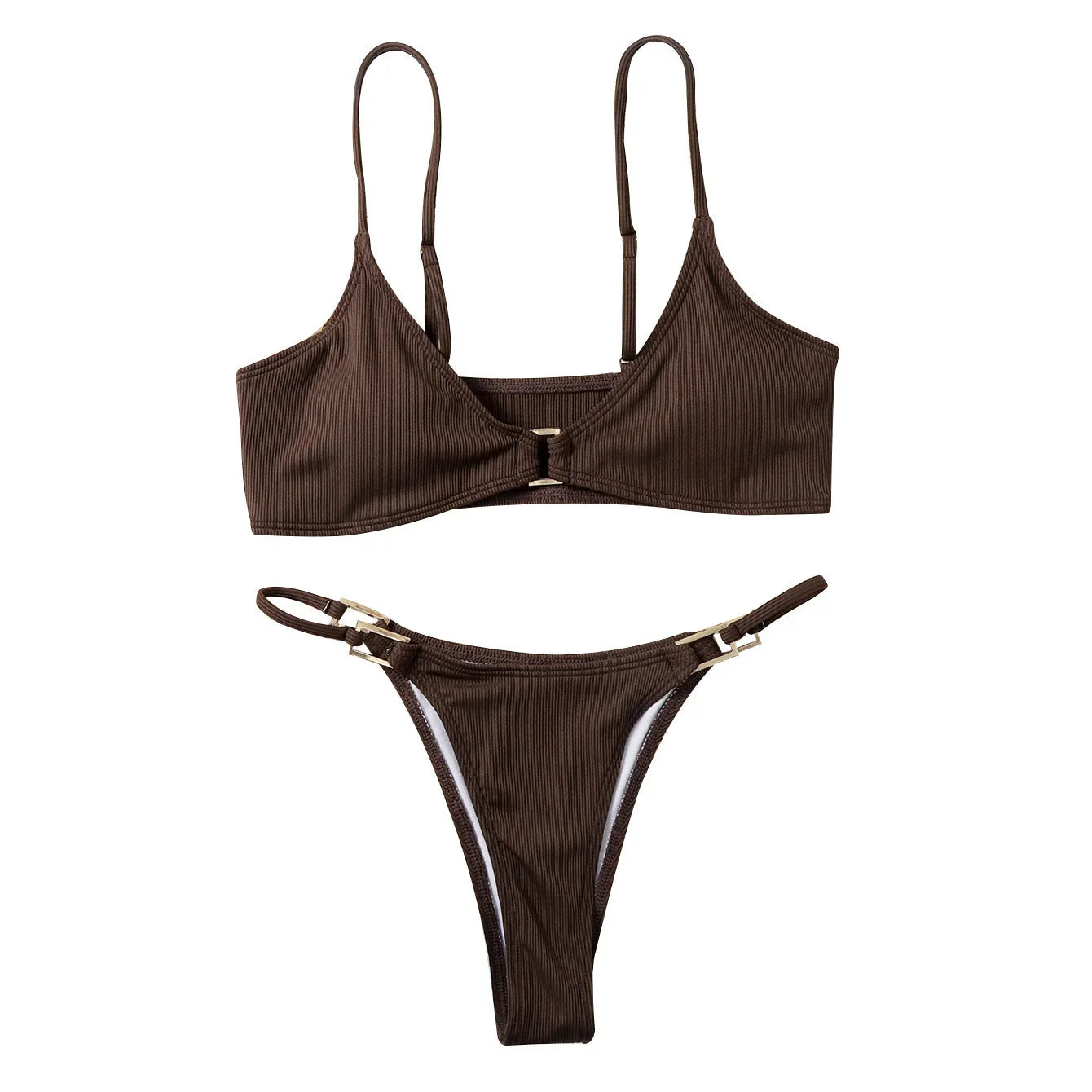 Split Women's Swimsuit Small Pit Strip Fabric Solid Color Swimsuit - VAleG