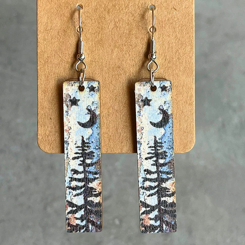 Square Shape Wooden Dangle Earrings - VAleG