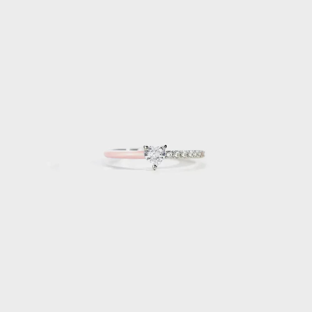 Heart Shape Inlaid Zircon Enamel Ring - VAleG