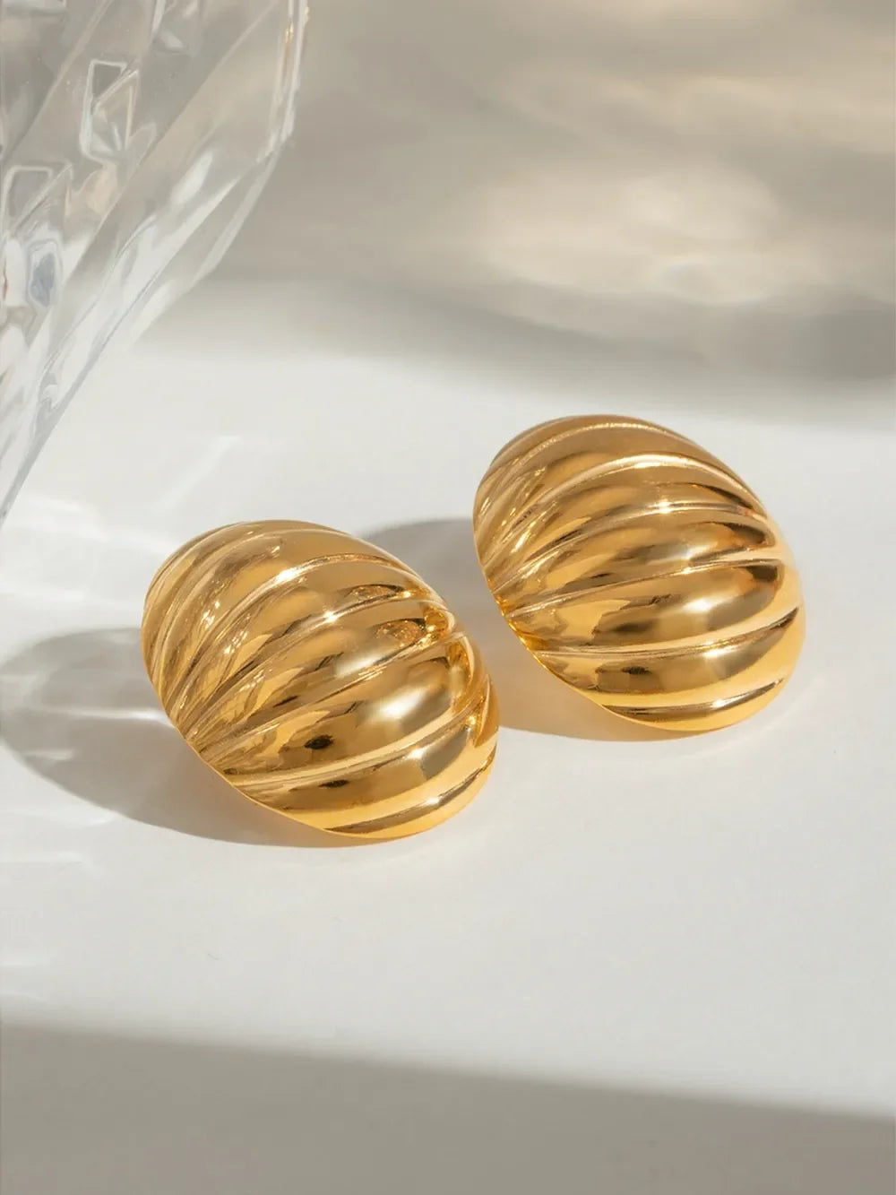 18K Gold-Plated Stainless Steel Ribbed Earrings - VAleG