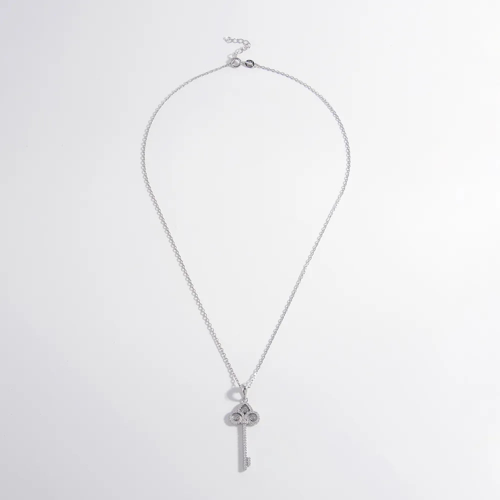 925 Sterling Silver Inlaid Zircon Key Shape Necklace - VAleG