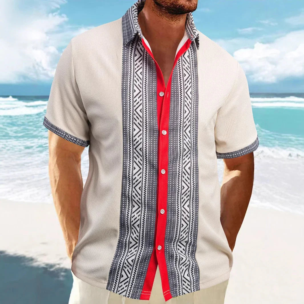Printed Button Short Sleeve Men - VAleG