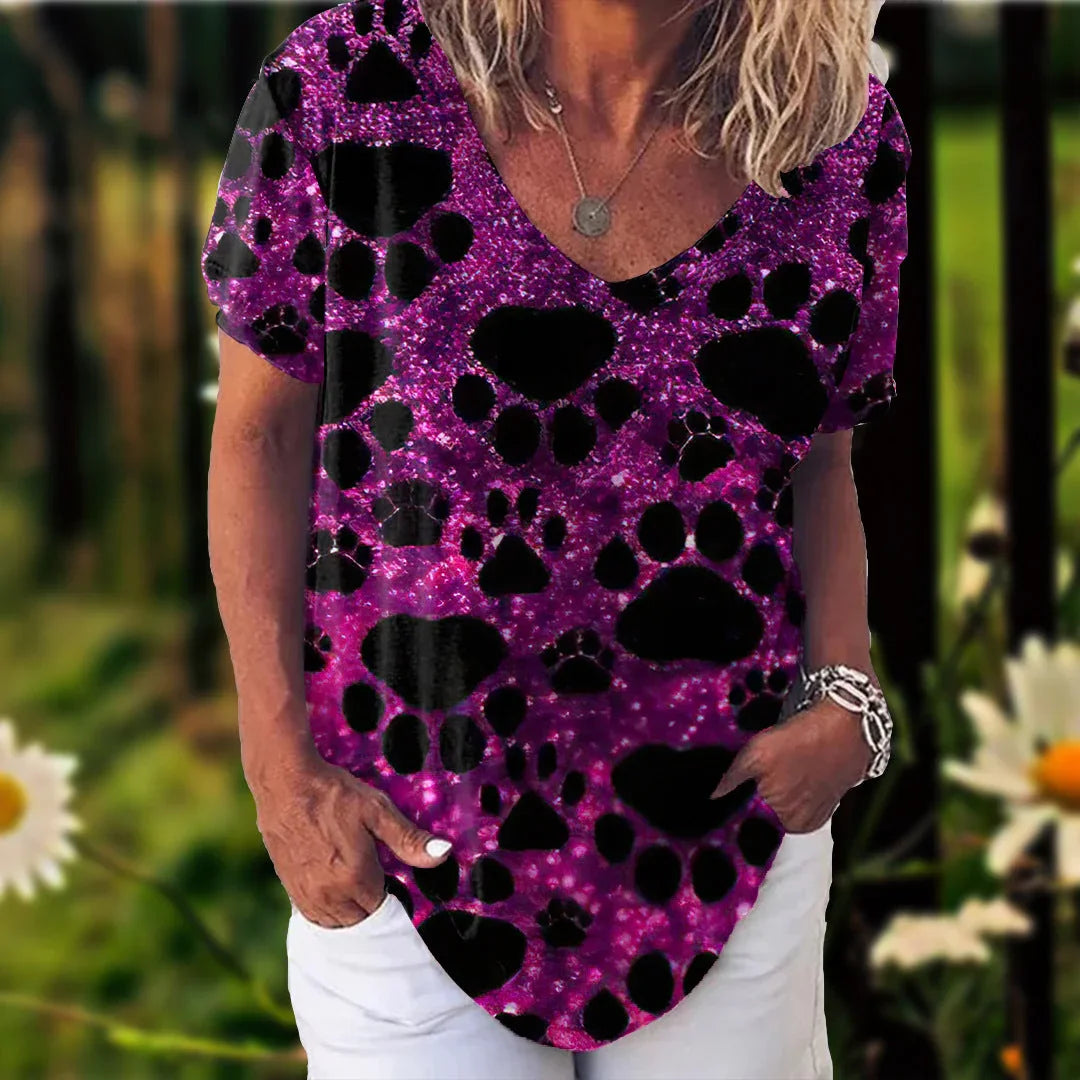 3D Printed Short Sleeve T-shirt Women's Casual Half V-neck T-shirt - VAleG