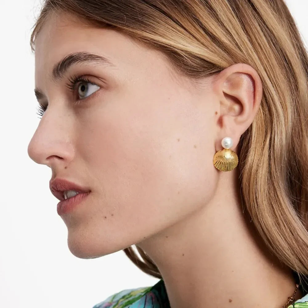 18K Gold-Plated Stainless Steel Shell Shape Earrings - VAleG