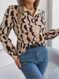 Commuting Elegant Contrast Color Striped Suit Collar Long Sleeve Shirt VAleG