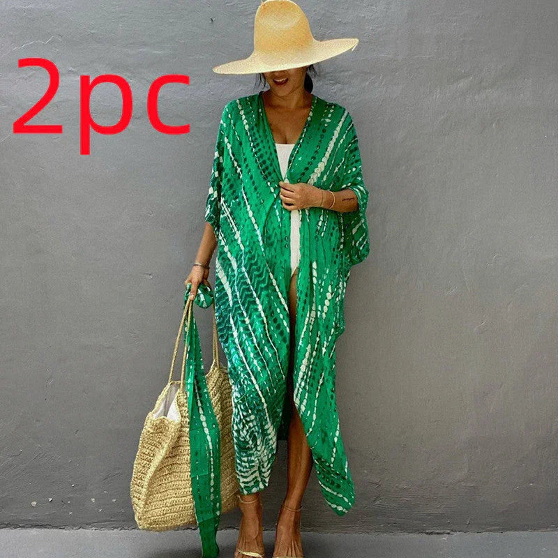 Polyester Ladies Sun Protection Resort Beach Dress Cover Up - VAleG