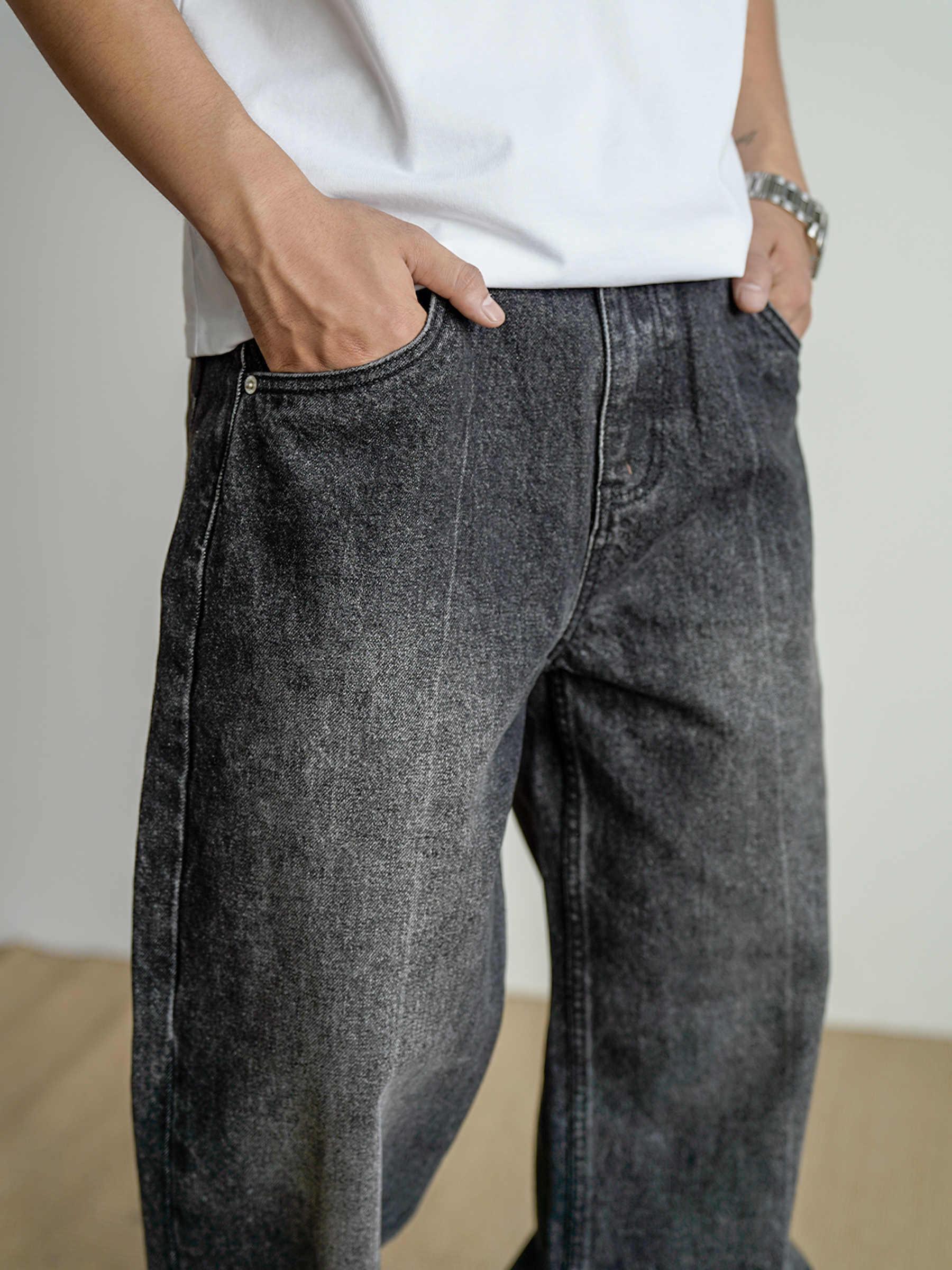 Loose Straight Washed Distressed Black Jeans - VAleG