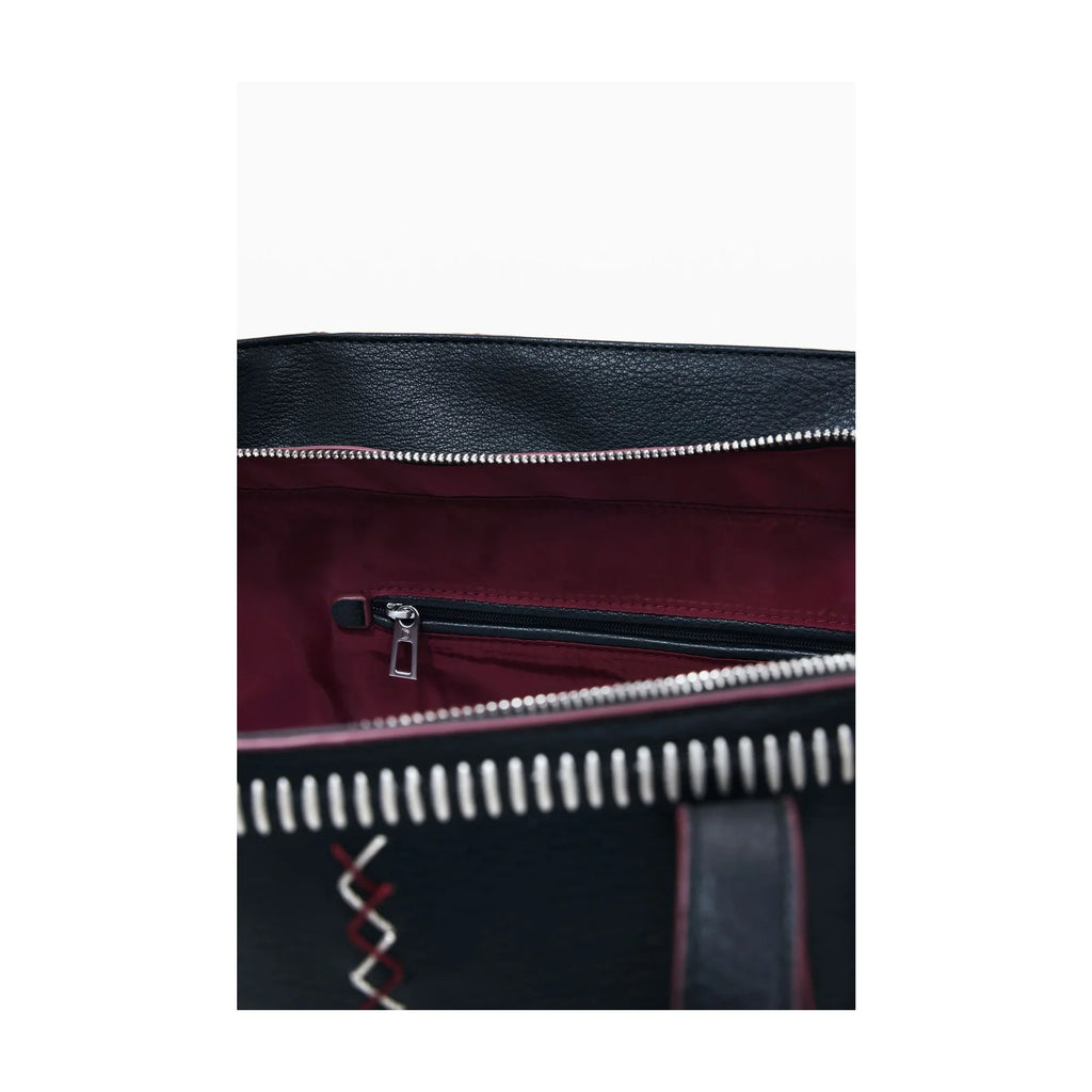 DESIGUAL Borsa Donna a Spalla Nera, Manhattan Pespuntes Guimar