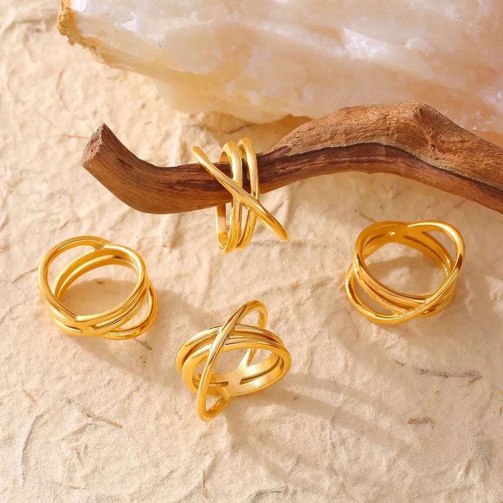 18K Gold-Plated Crisscross Ring - VAleG