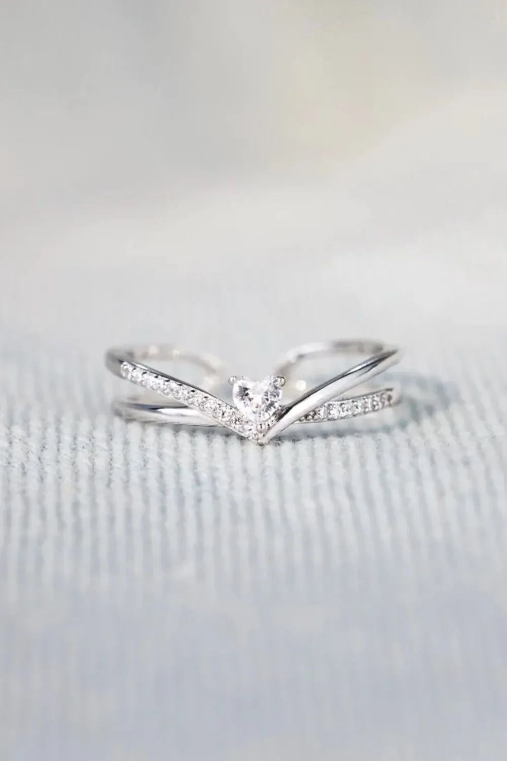 925 Sterling silver Inlaid Zircon Heart Open Ring - VAleG