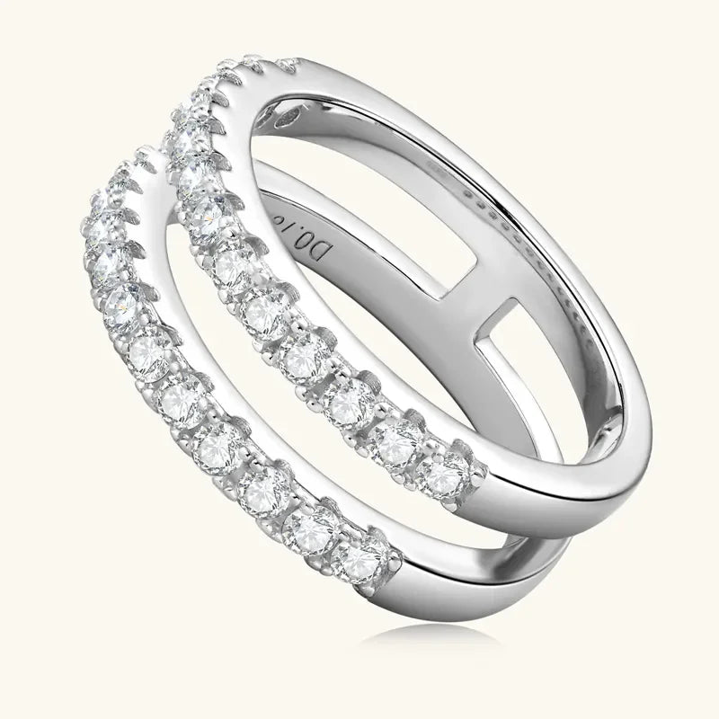 925 Sterling Silver Moissanite Double Layered Ring - VAleG