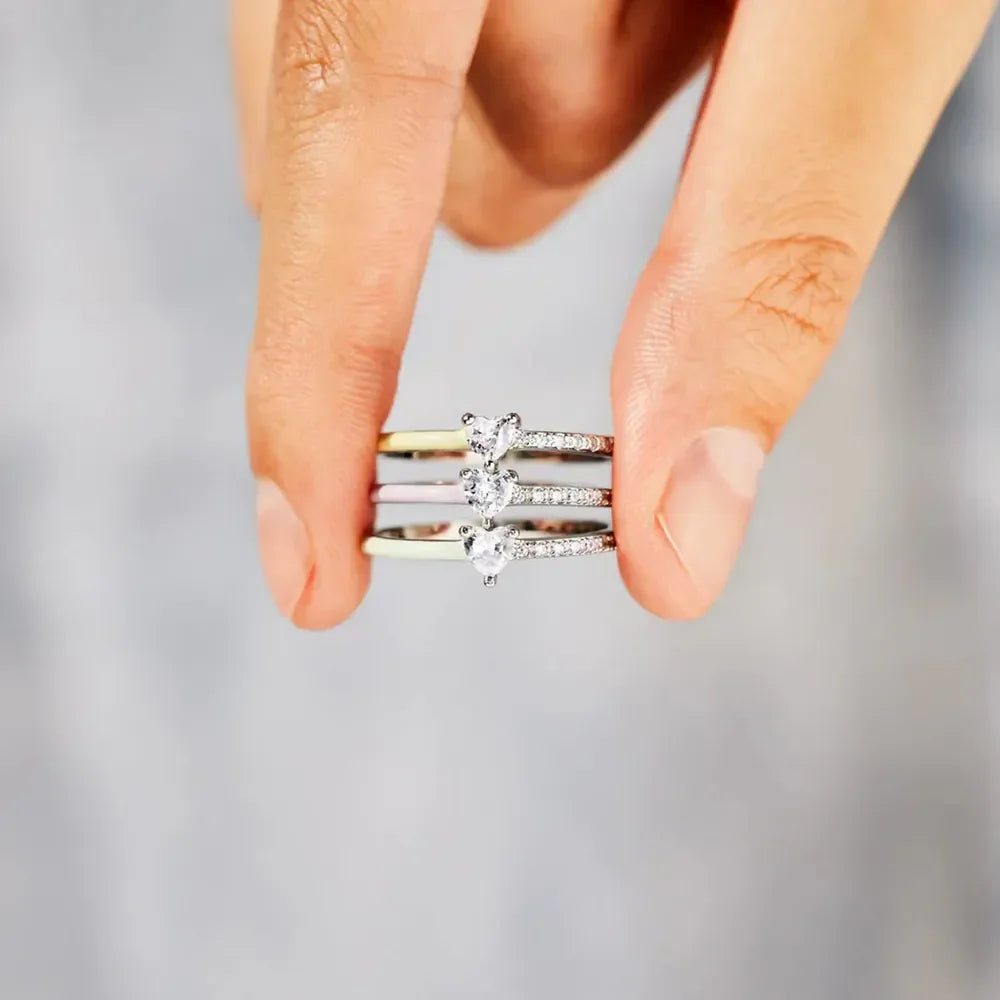 Heart Shape Inlaid Zircon Enamel Ring - VAleG