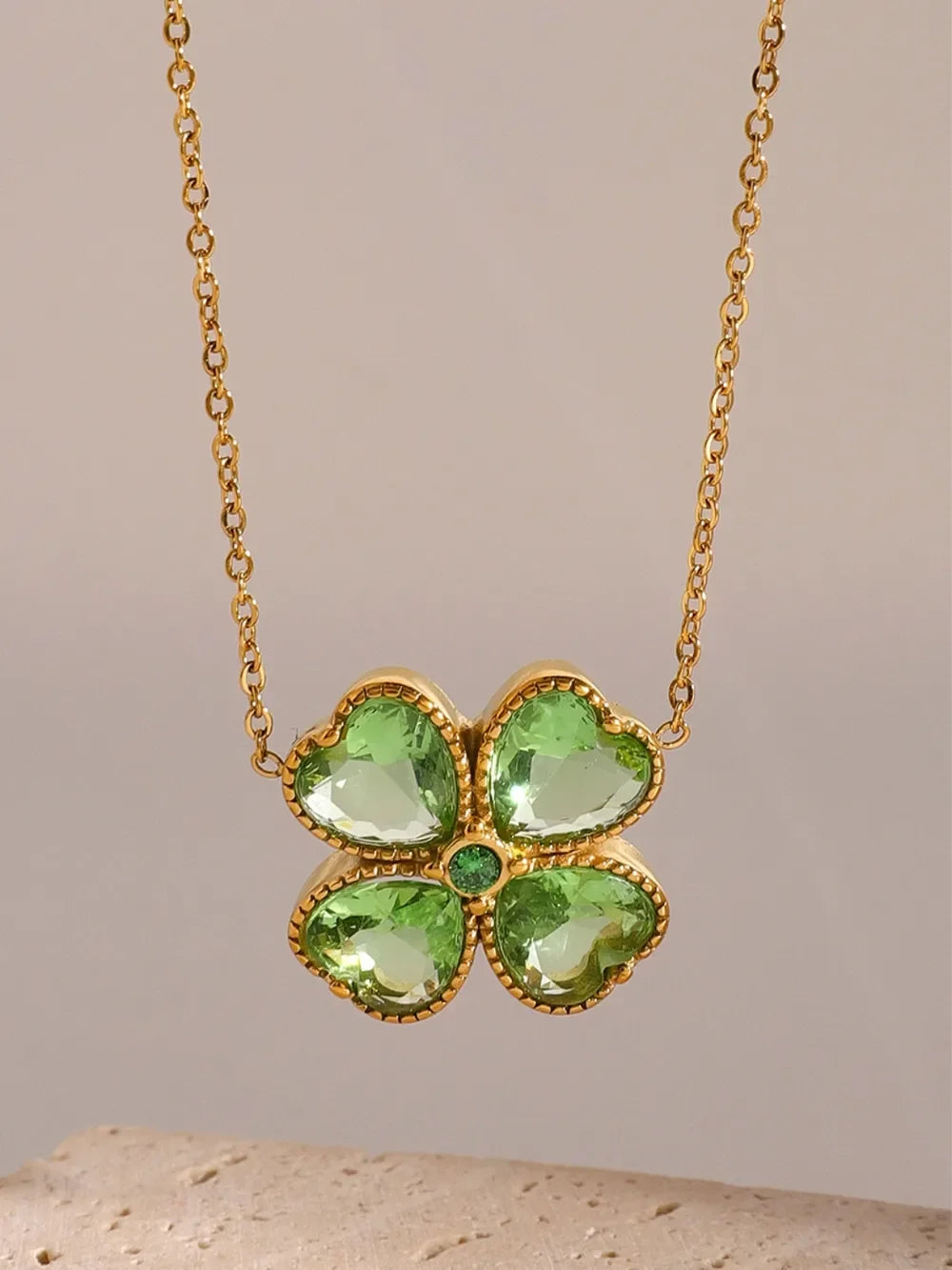 Stainless Steel Zircon Lucky Clover Pendant Necklace - VAleG