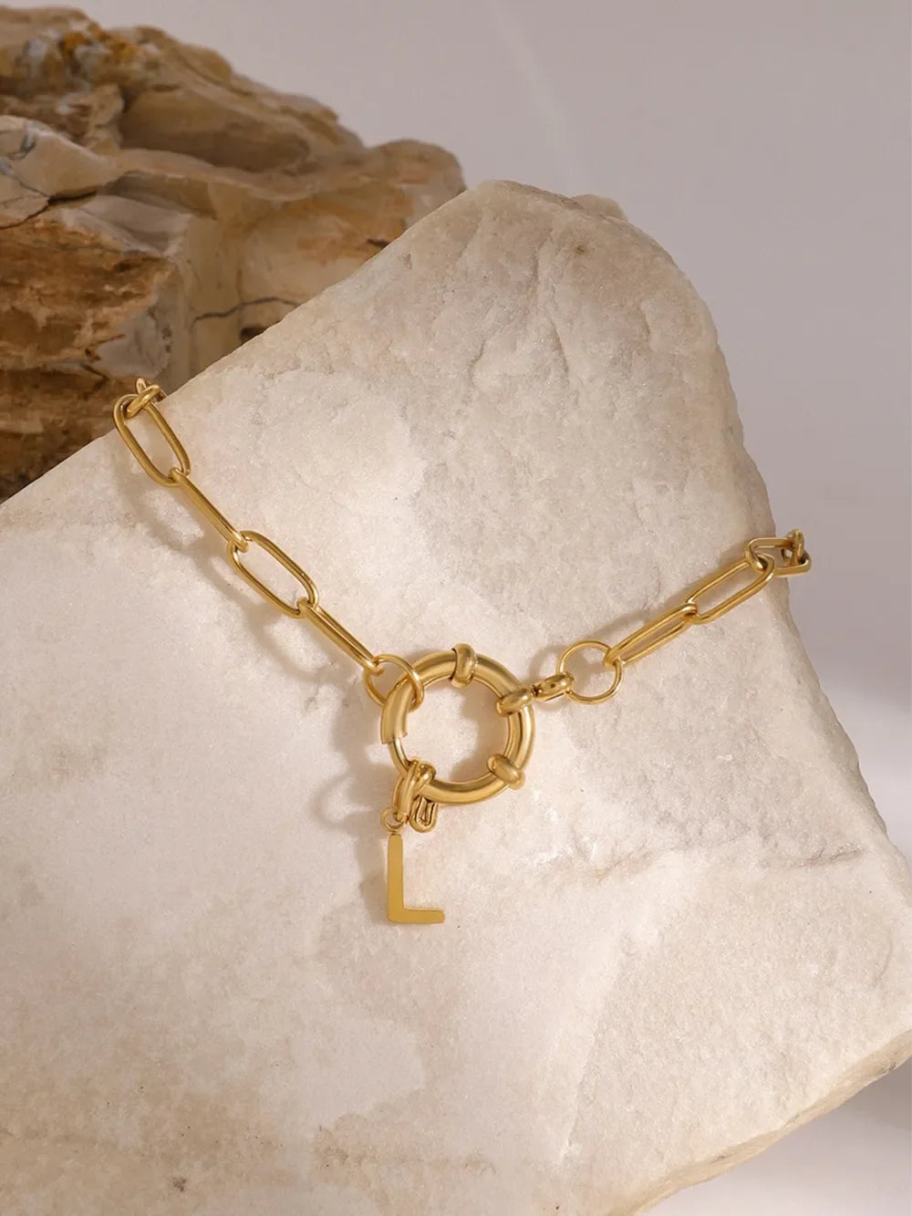18K Gold-Plated Stainless Steel Letter L Bracelet - VAleG