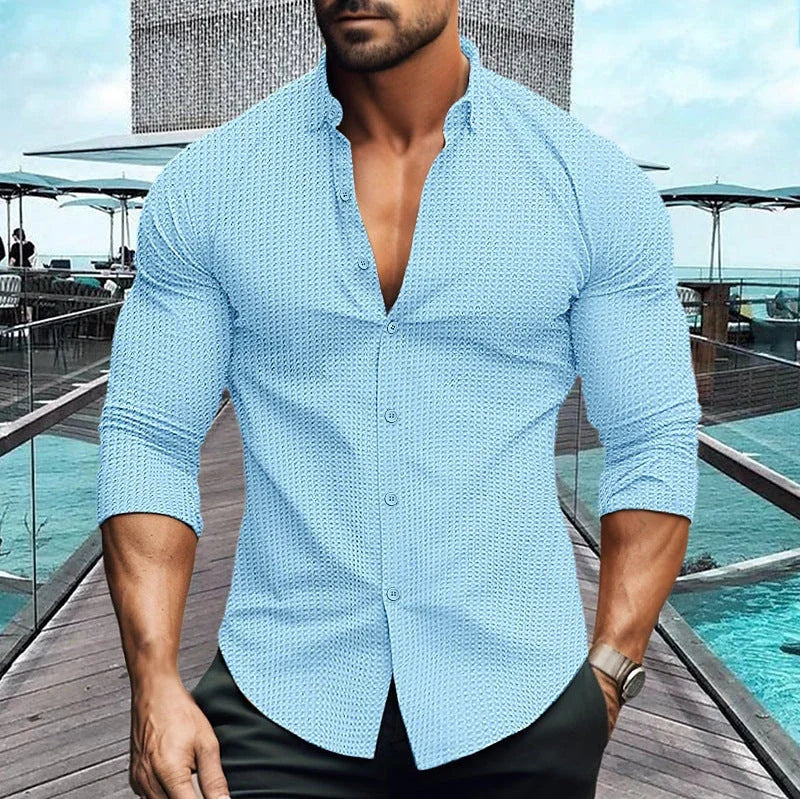European And American Men's Solid Color Long-sleeved Shirt - VAleG