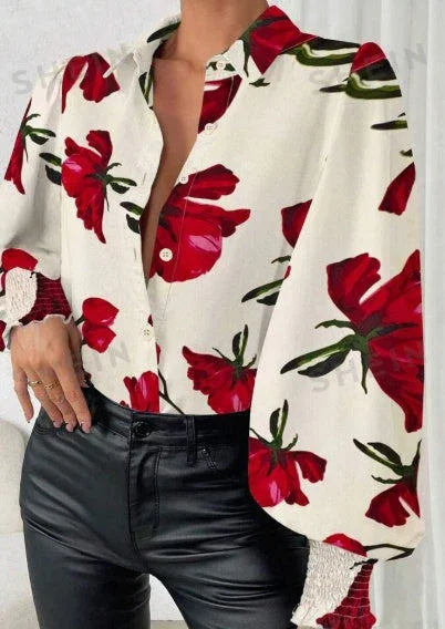 Print Lantern Sleeve Shirt - VAleG