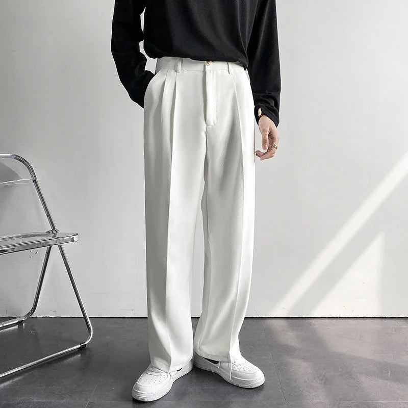 Loose Korean Style Casual White Wide Leg Trousers - VAleG