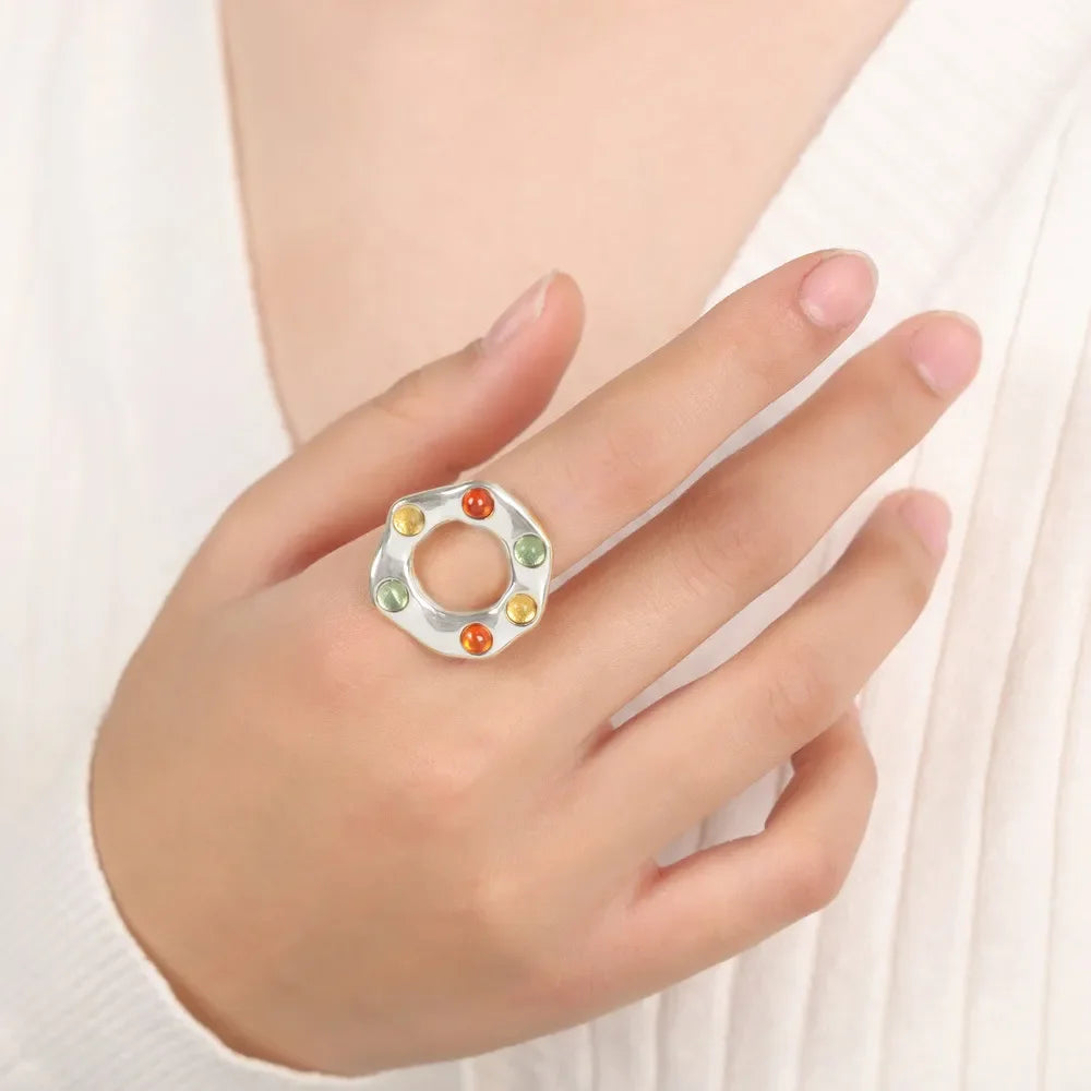 Titanium Steel Glass Bead Ring - VAleG
