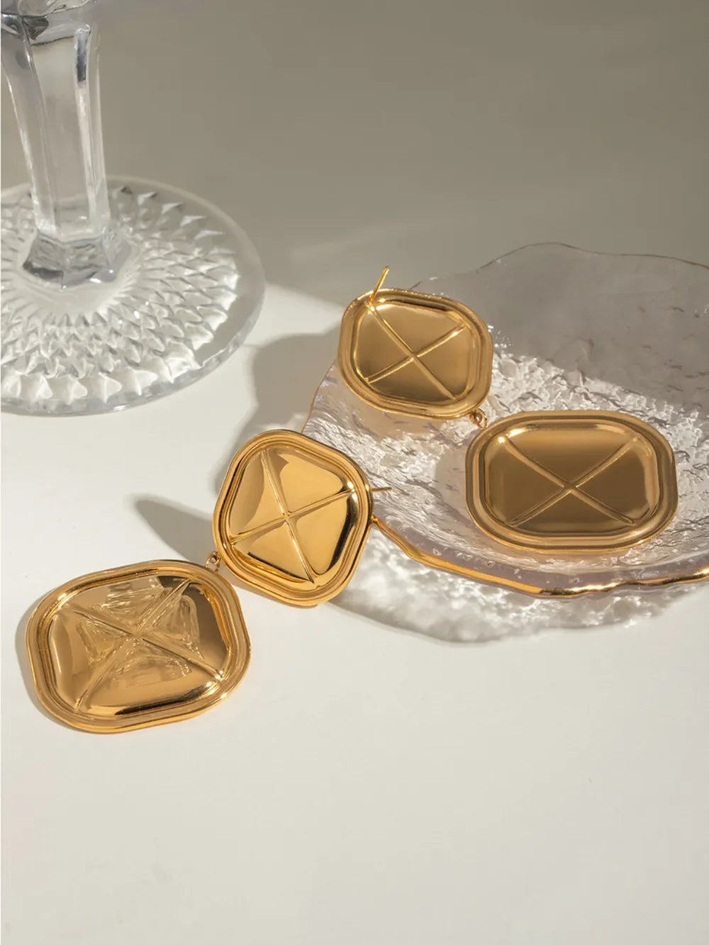 18K Gold-Plated Stainless Steel Square Earrings - VAleG
