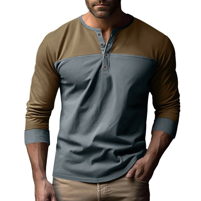 Maglia casual retrò alla moda a maniche lunghe con colletto alla coreana abbinato ai colori