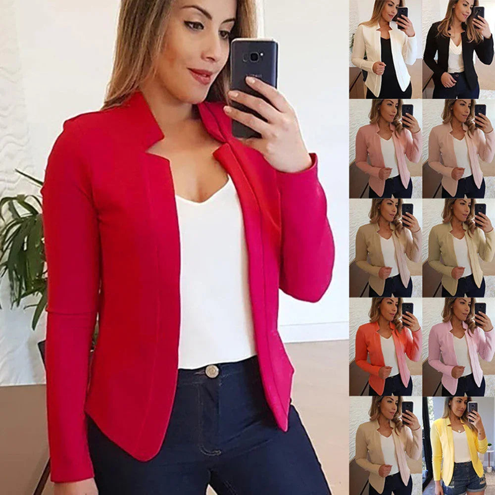 Small Suit Long Sleeve Solid Color Cardigan Coat Top - VAleG
