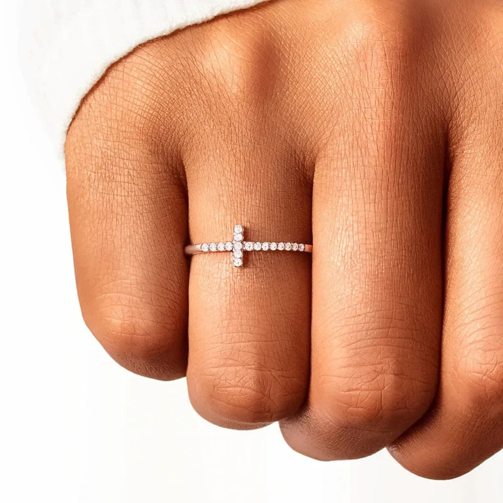 Cross Inlaid Zircon 925 Sterling Silver Ring - VAleG