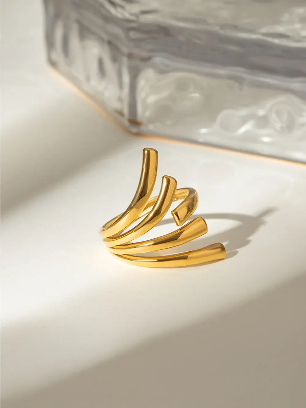 18K Gold-Plated Stainless Steel Irregular Open Ring - VAleG
