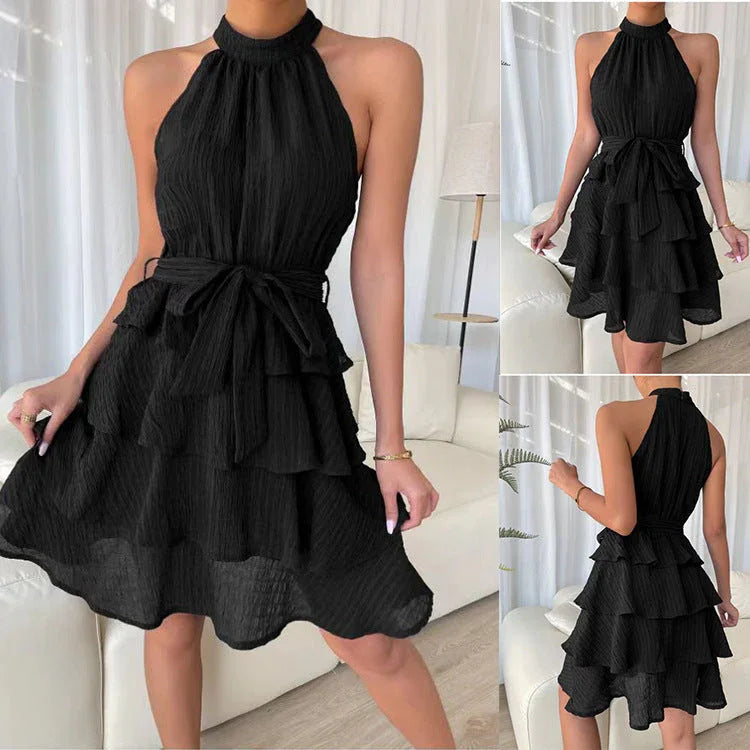 Women's Halterneck Dresses Sleeveless Ruffle Dress - VAleG