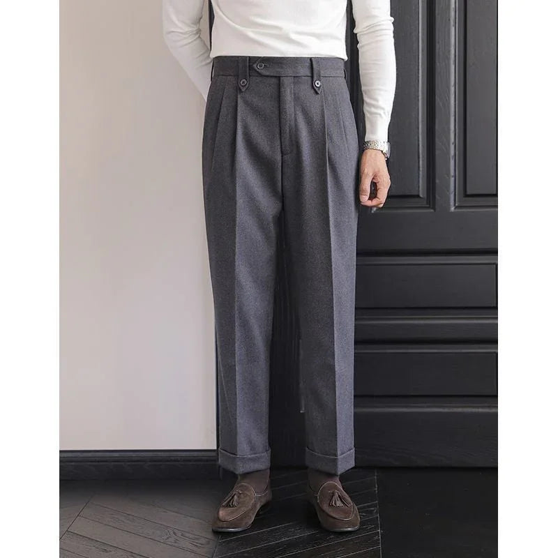 Men's Naples High-waisted Straight Leg Casual Dress Pants Wool Thick - VAleG