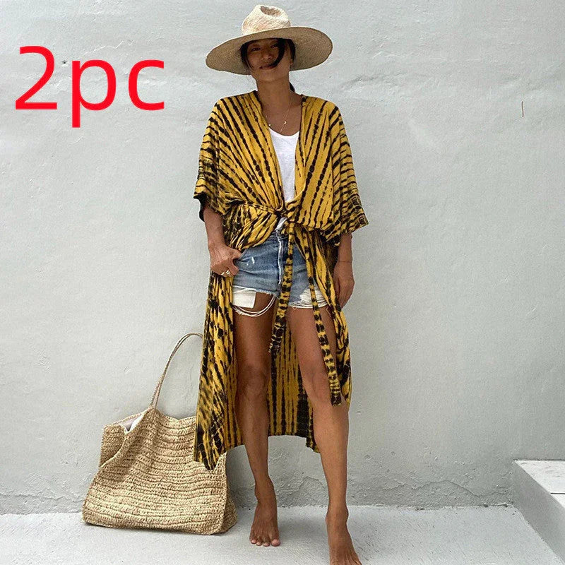 Polyester Ladies Sun Protection Resort Beach Dress Cover Up - VAleG