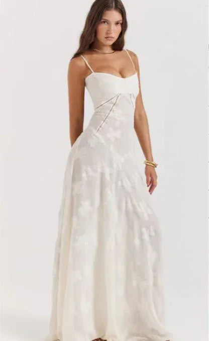 Fashion Suspender Lace Long Dress Summer Strapless Collar Elegant Evening Dresses For Women - VAleG