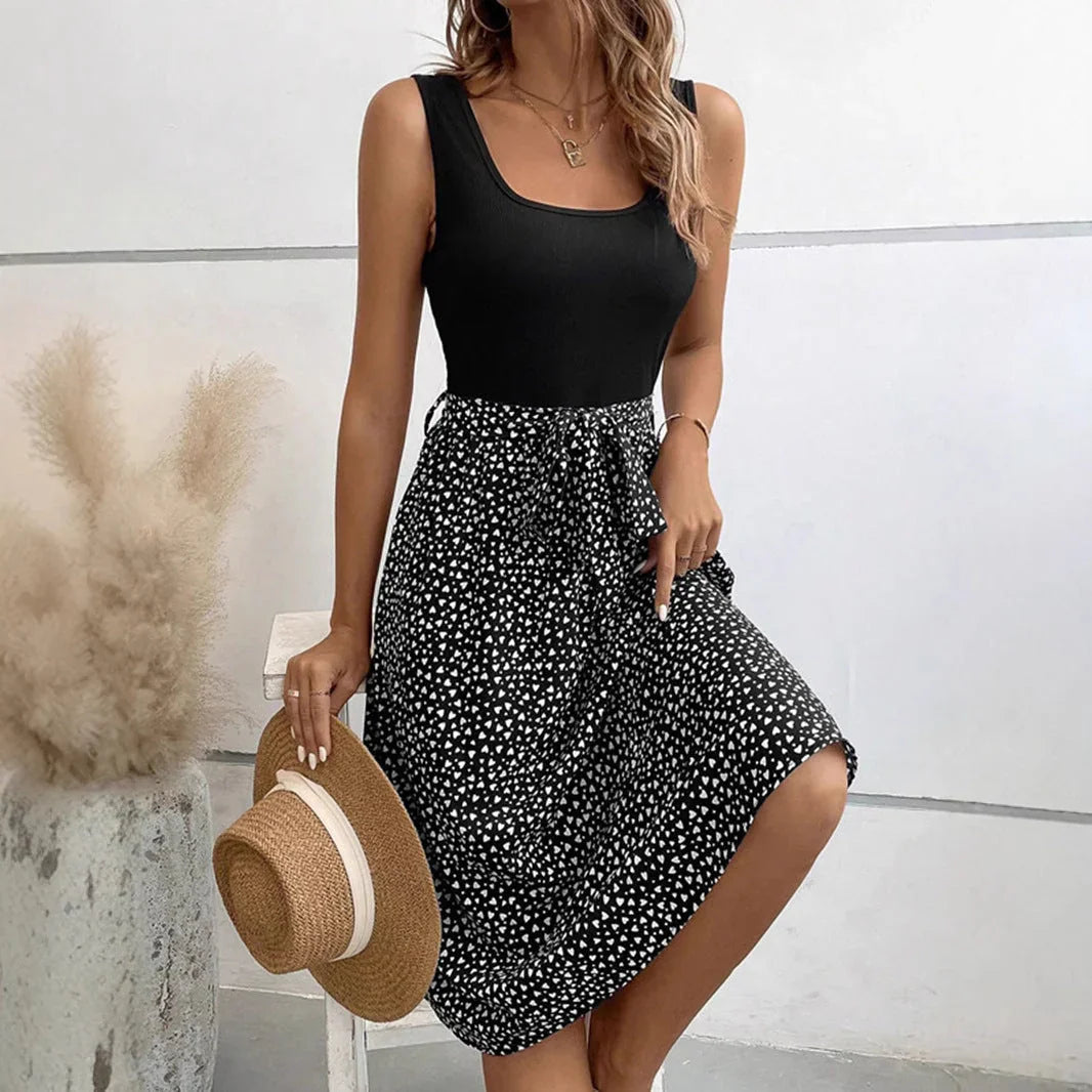 Elegant Contrast Color Sleeveless Dress - VAleG