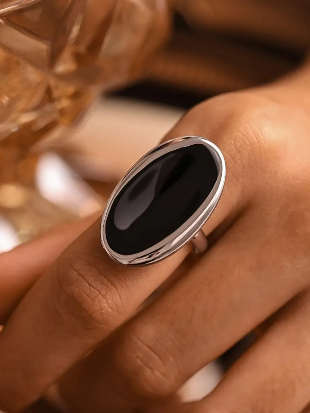 Stainless Steel Oil Drip Elliptical Open Ring - VAleG