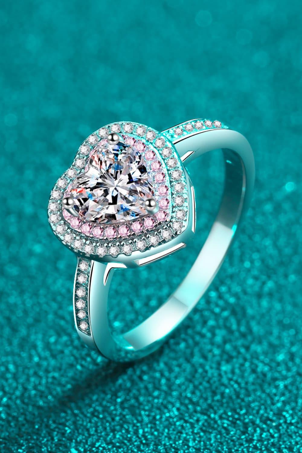 1 Carat Moissanite Heart 925 Sterling Silver Ring - VAleG