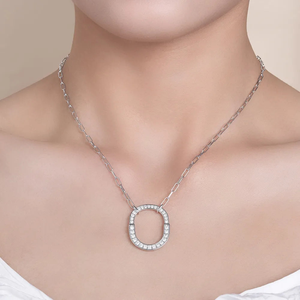 925 Sterling Silver Inlaid Moissanite Pendant Necklace - VAleG