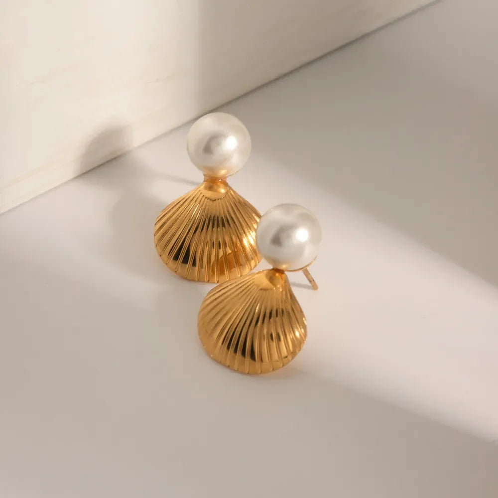18K Gold-Plated Stainless Steel Shell Shape Earrings - VAleG