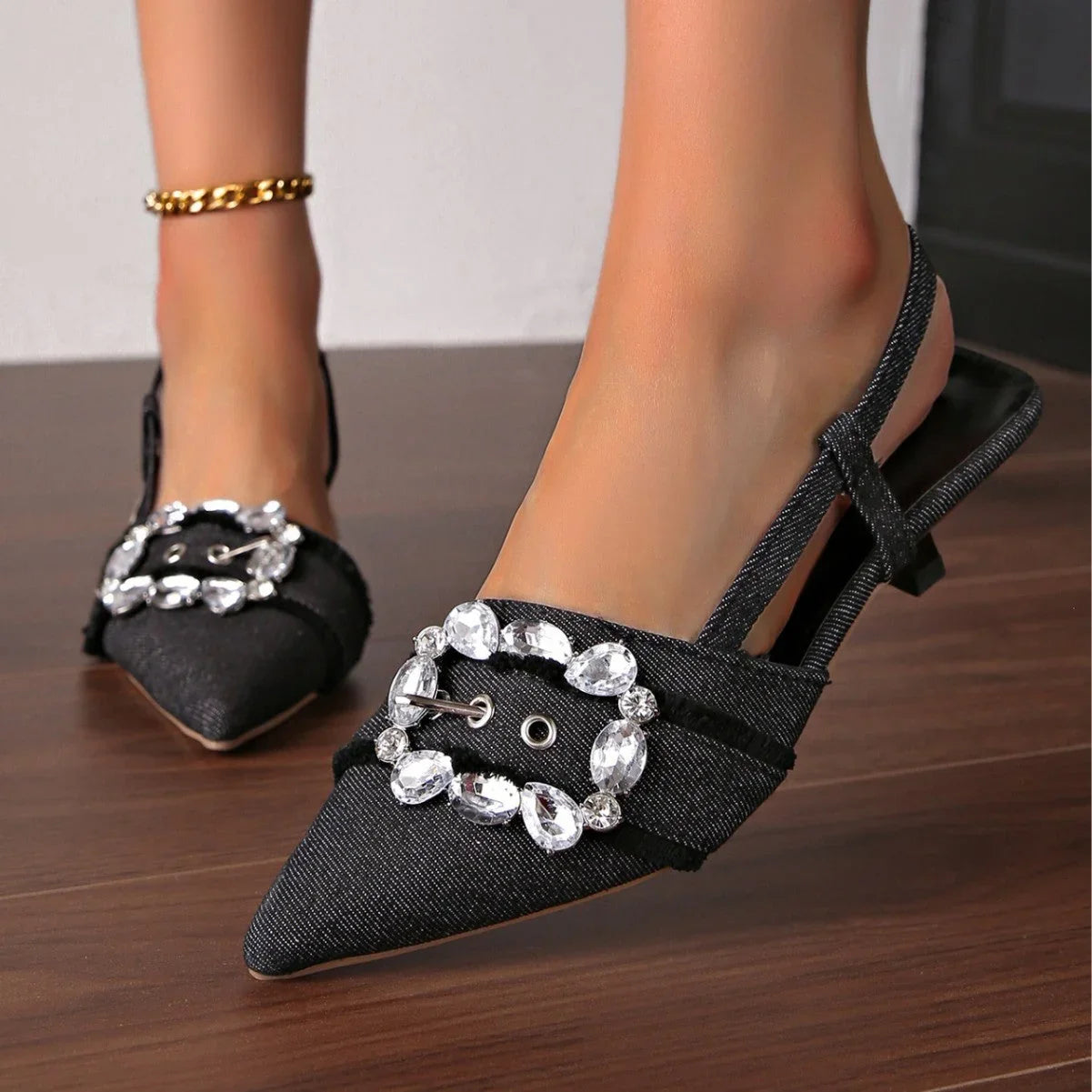 High Heel Sandals Pointed Toe Closed Toe Sandals Rhinestone - VAleG