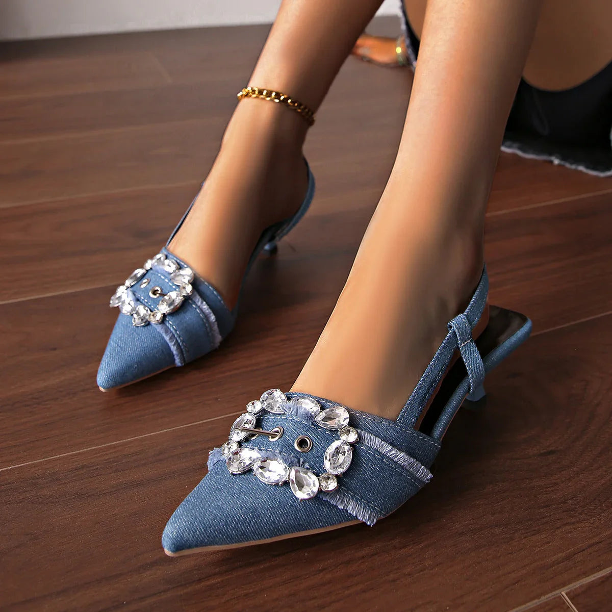 High Heel Sandals Pointed Toe Closed Toe Sandals Rhinestone - VAleG