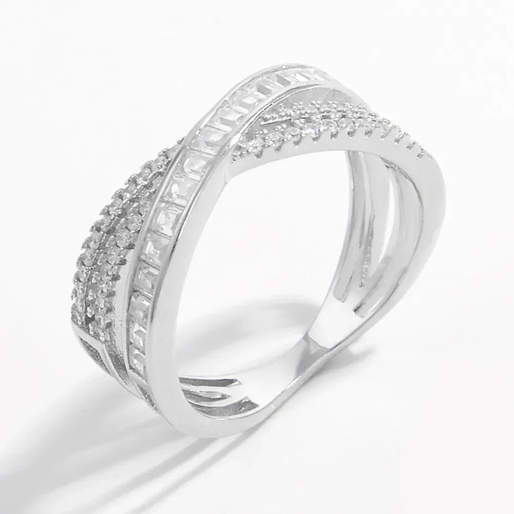 X Shape Inlaid Zircon 925 Sterling Silver Ring - VAleG