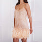 Sexy Tassel Sequins Feather Summer Mini Dress Women V Neck Spaghetti Strap Stitching Dresses Female Elegant Evening Party Club Dress - VAleG
