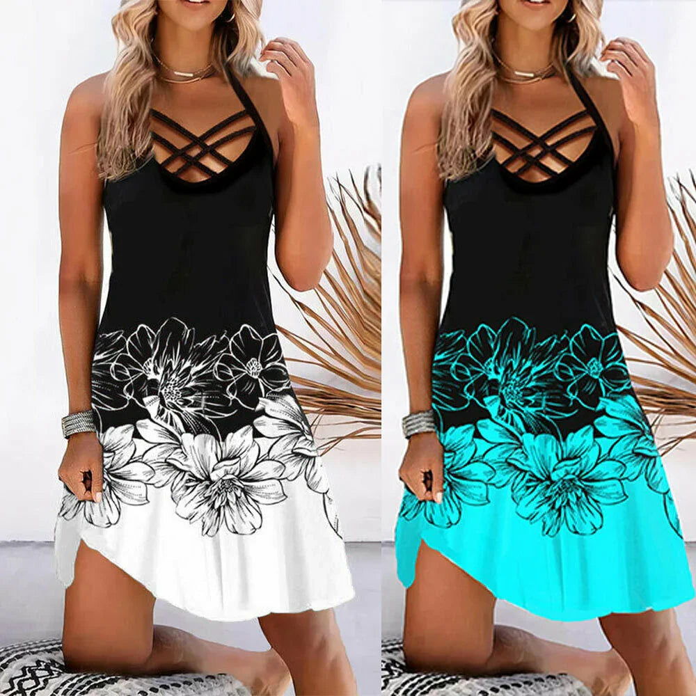 Sexy Ladies Floral Sleeveless Beach Dress - VAleG